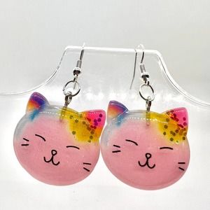 Cat Earrings - Glitter Earrings - Pastel Earrings - Kitty Cat Earrings